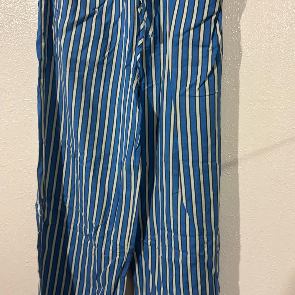 Blue and White Striped Wide-Leg Pants - Picture 2 of 4